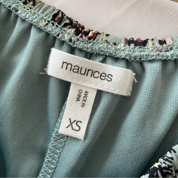 MAURICES SAGE GREEN/RUST/YELLOW POET BLOUSE WITH RUFFLE NECK, BISHOP SLEEVES, XS - Picture 9 of 11